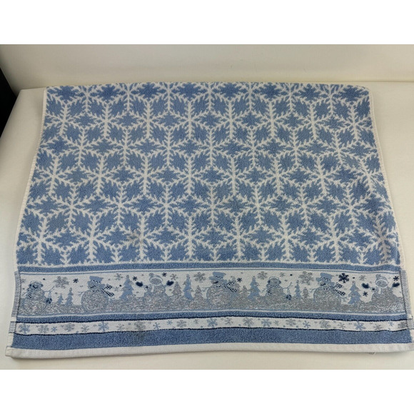 Vintage Bath Towel Cecil Sayday Set of 2 Snowman Snowflakes Blue white - Picture 11 of 16